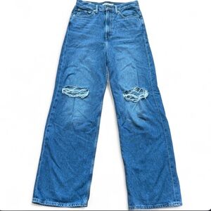 Levi's Premium High Loose Wide Leg Jeans W27  Distressed Light Wash